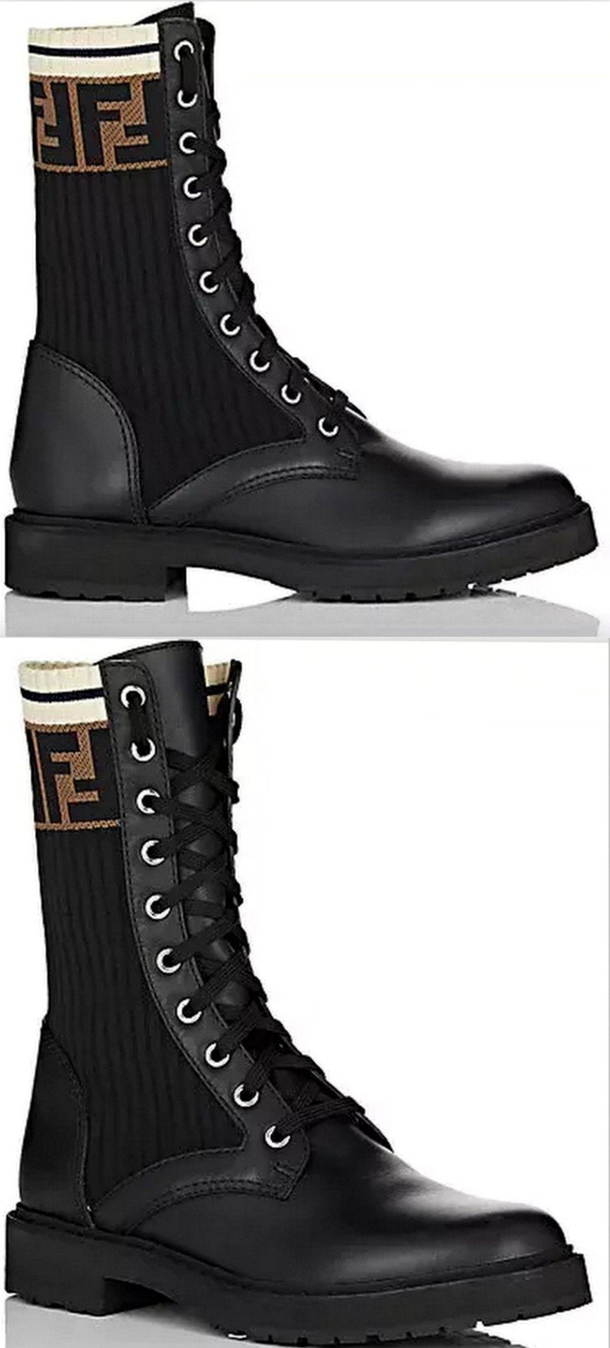 Leather Knit Combat Boots