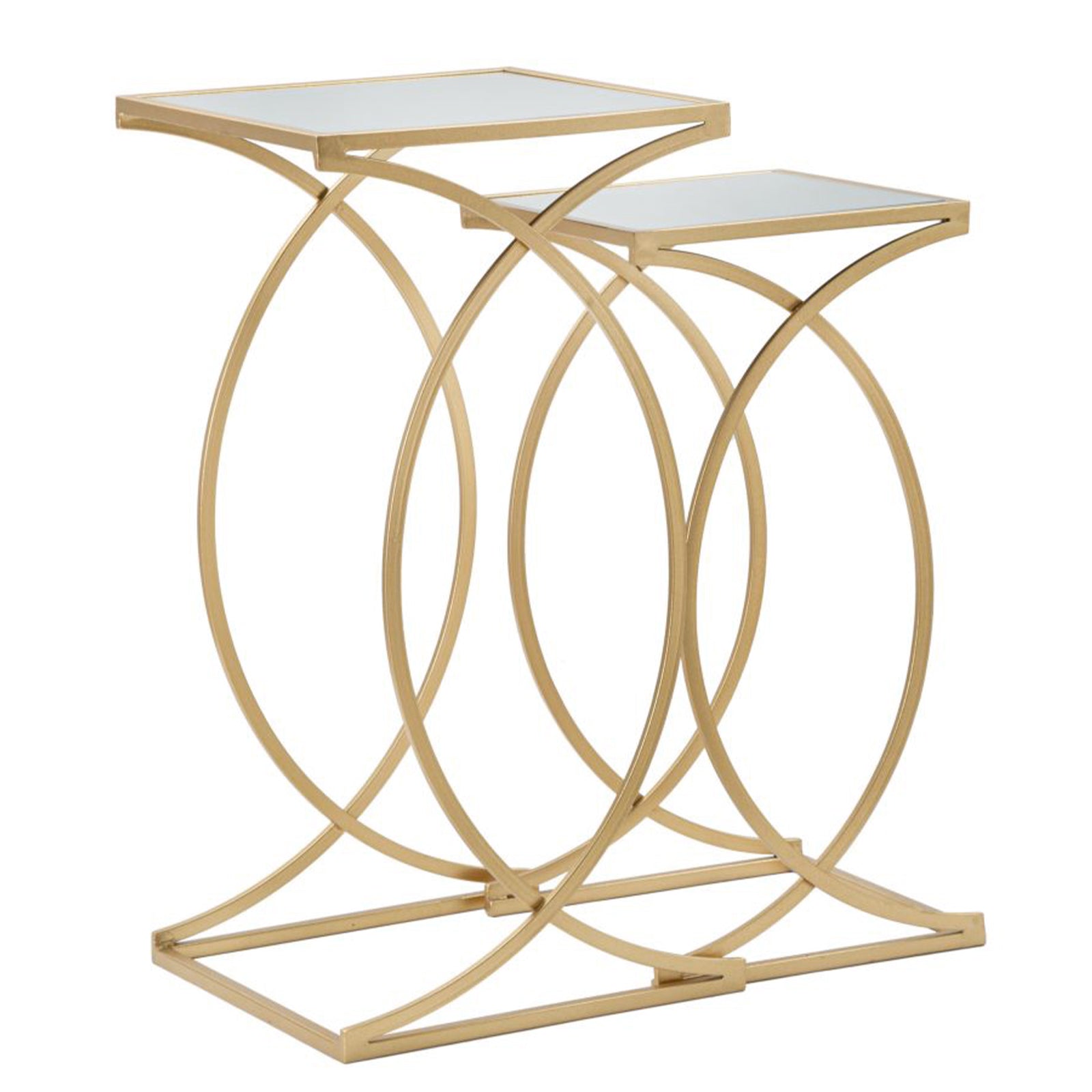 Table téléphonique avec structure en fer et verre doré pour intérieur, lot de 2