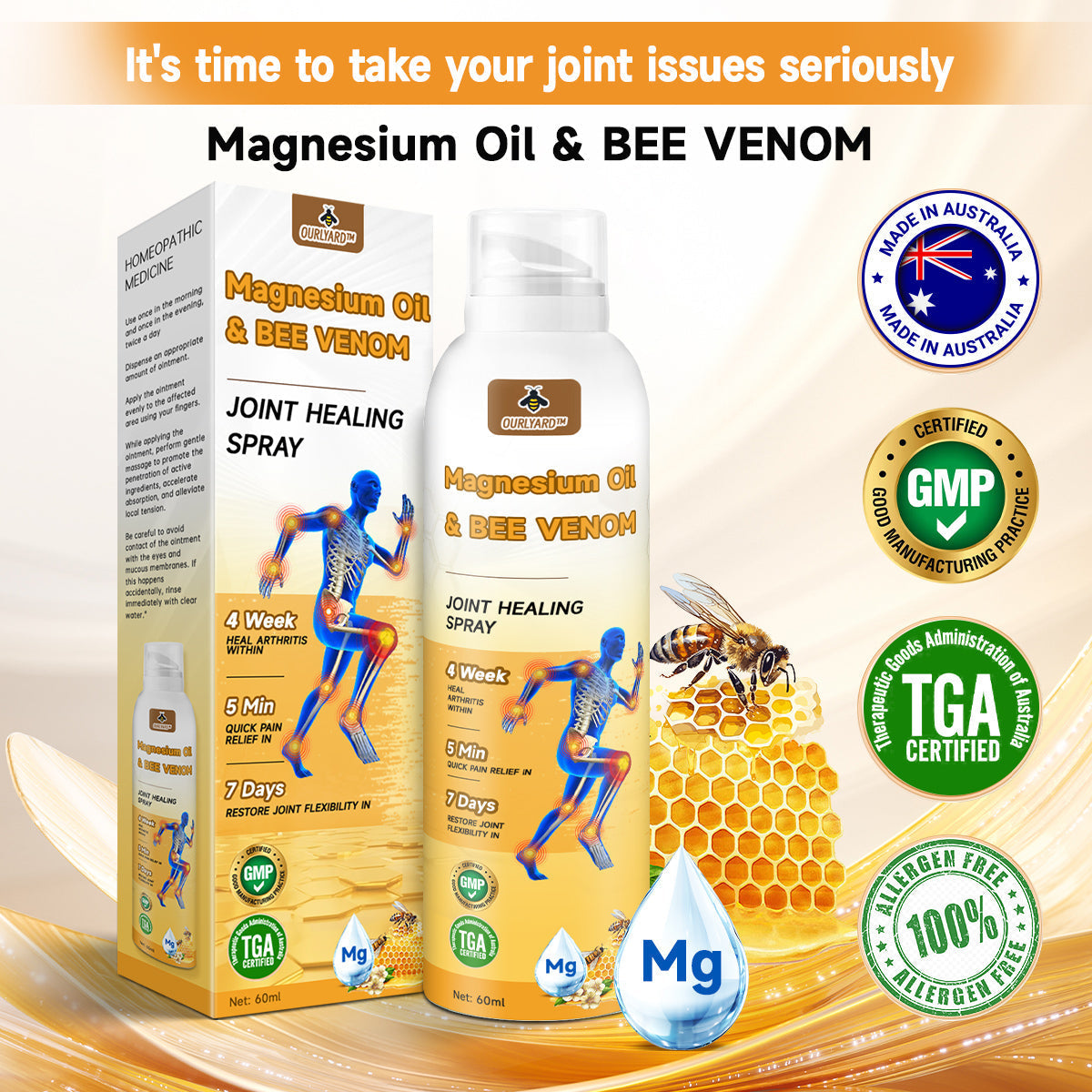 💧🐝 Ourlyard™ Magnesium Oil & Bee Venom Joint Healing Spray 👨‍⚕️ Zatwierdzone przez Australijskie Stowarzyszenie Ortopedyczne (AOA)