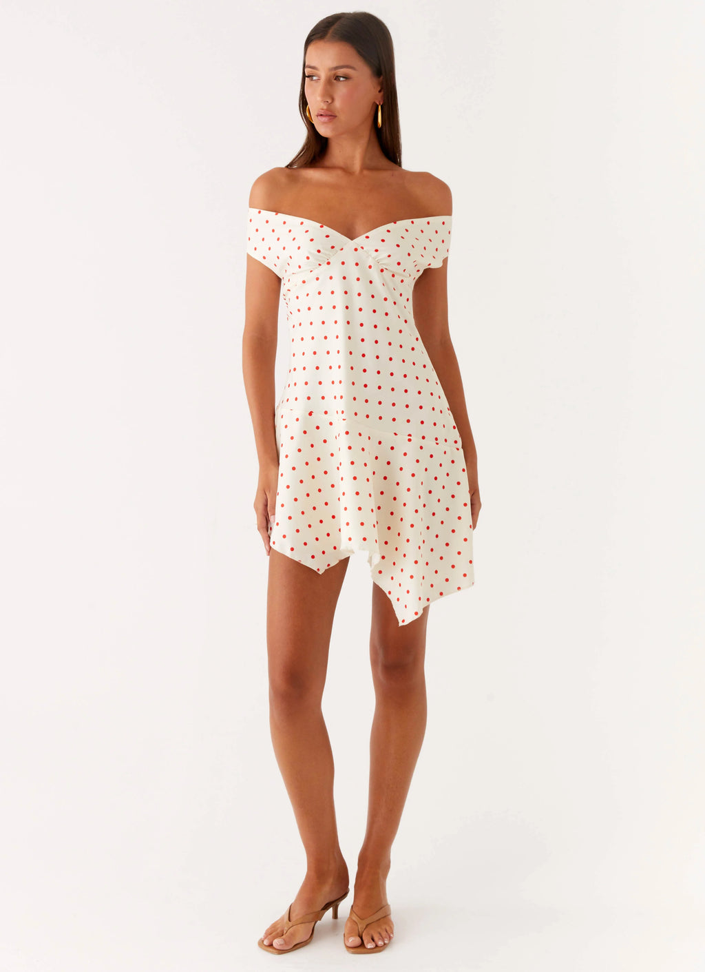 Alma Mini Dress - White Red Polka Dot