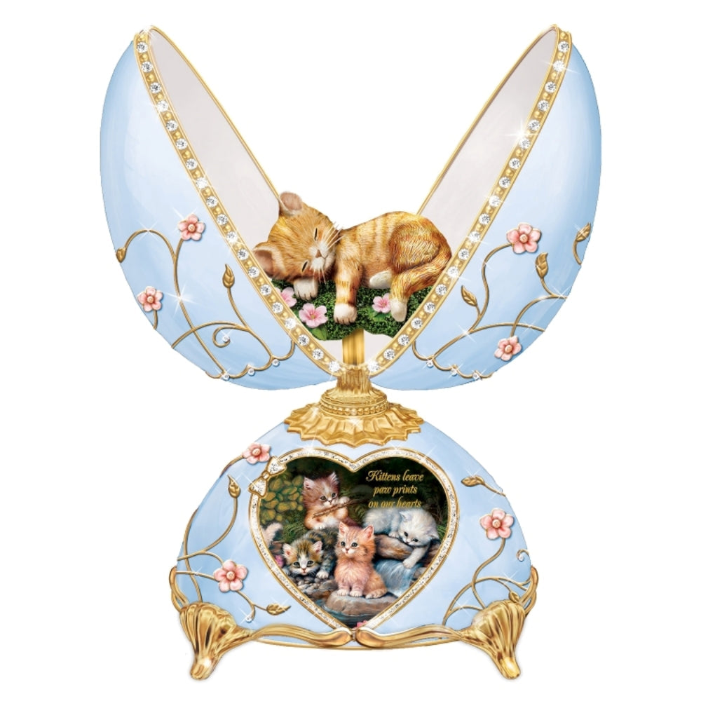 The Bradford Exchange Kittens Leave Pawprints on Our Hearts Jeweled Heirloom Porcelain® Musical Egg Featuring 22K Gold Over 80 Faux Gems and Hand-Painted Sculpture of Frolicking Kittens Plays 'Für Elise Handcrafted in Fabergé Style by Jürgen Scholz 6.5" - RCE Global Solutions