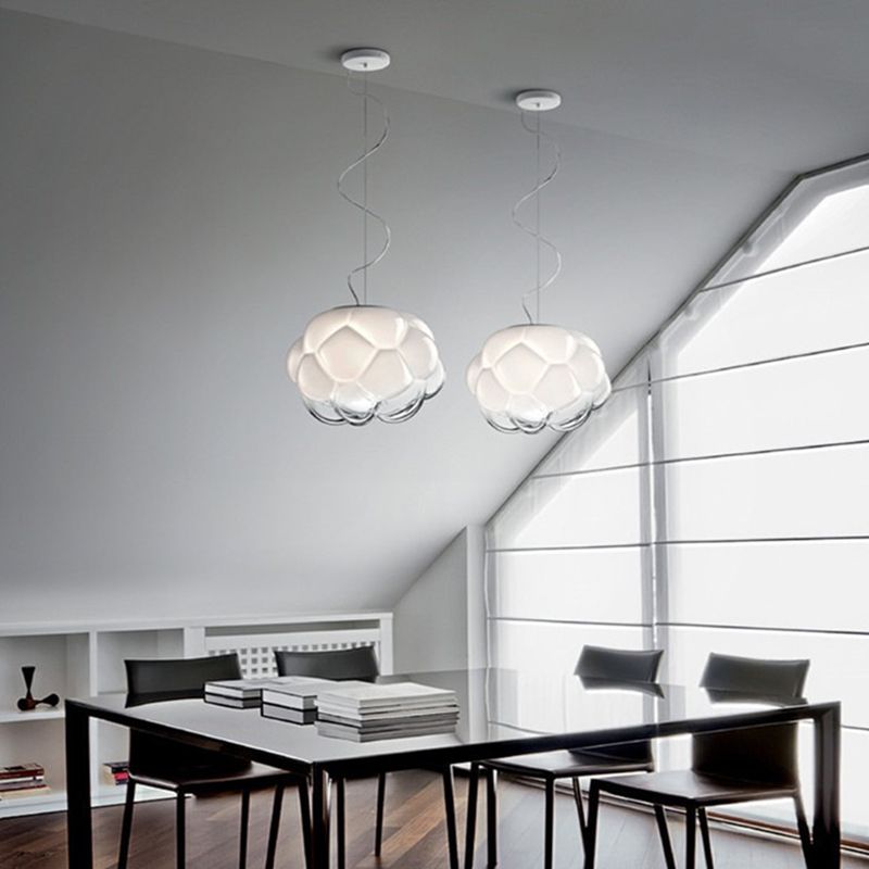 1-Light Modern Unique Geometric  Light, Pendant Lighting with Cloud-Shaped Glass Shade