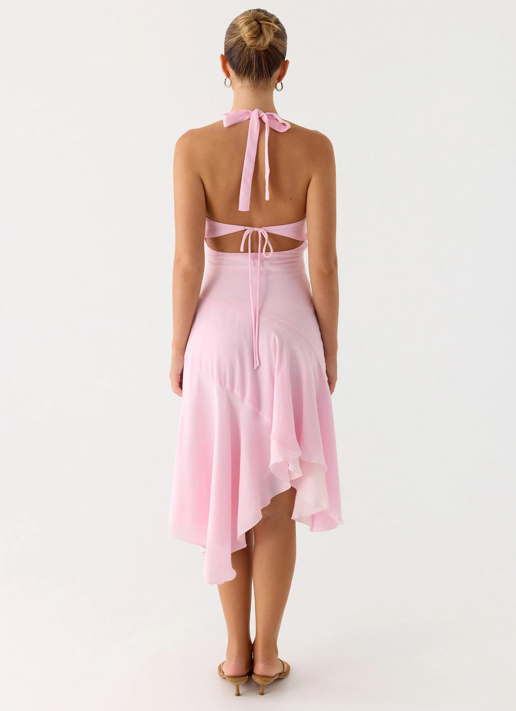 Faelie Halter Neck Asymmetrical Midi Dress - Pink