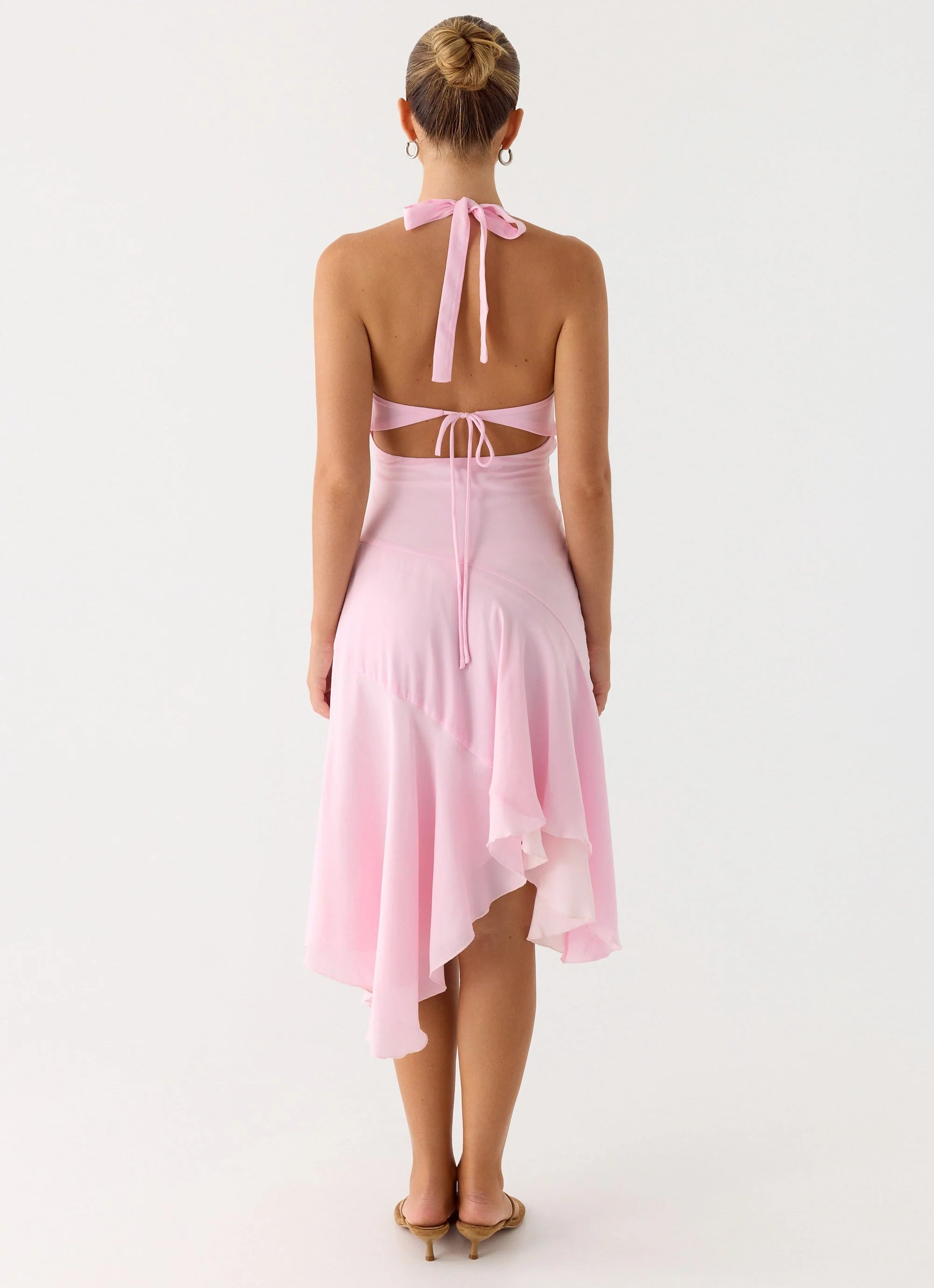 Faelie Halter Neck Asymmetrical Midi Dress - Pink