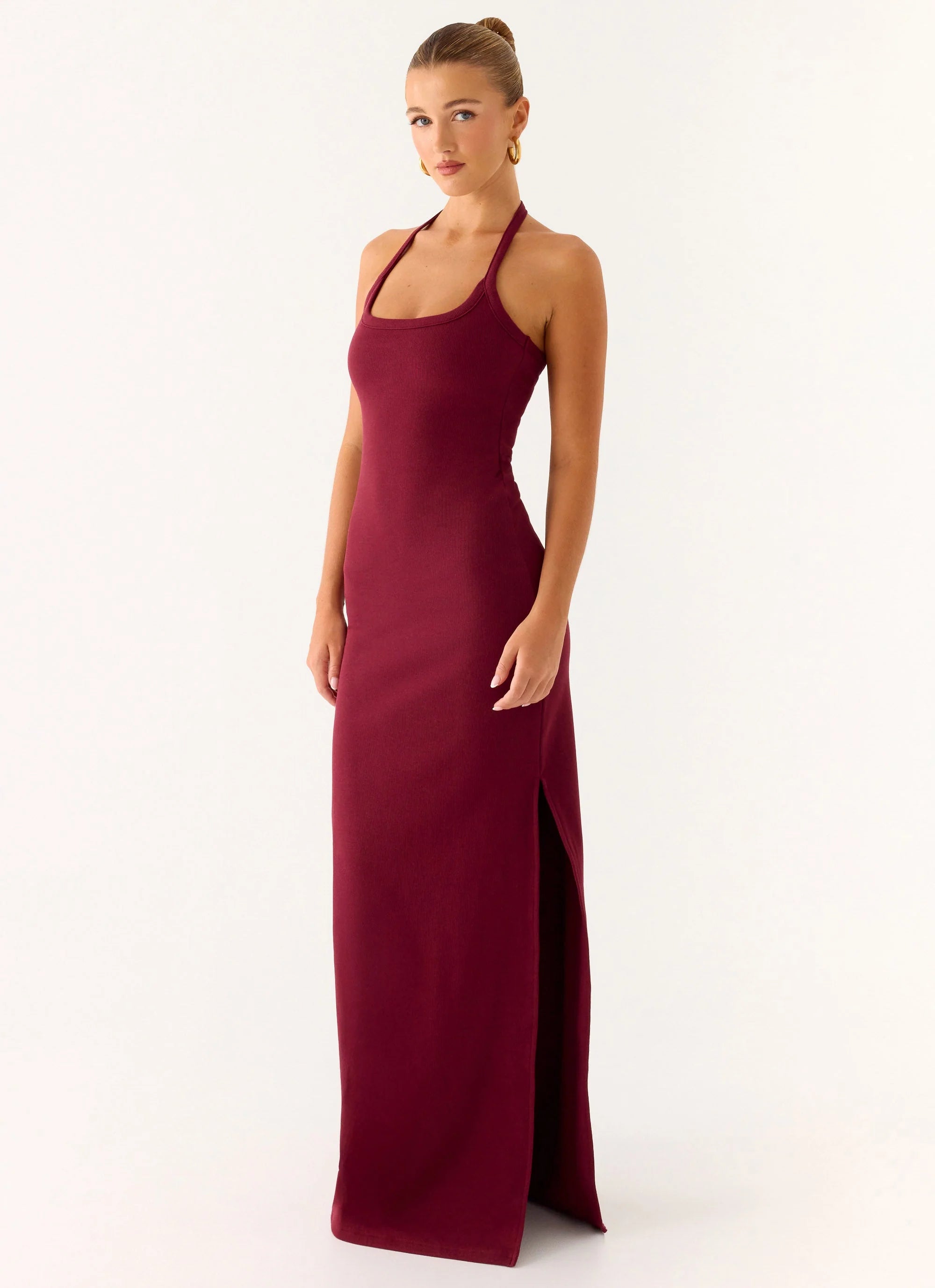 Kill This Love Ribbed Maxi Dress - Dark Cherry