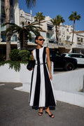 LINEN MIDI DRESS BLACK AND WHITE STRIPES
