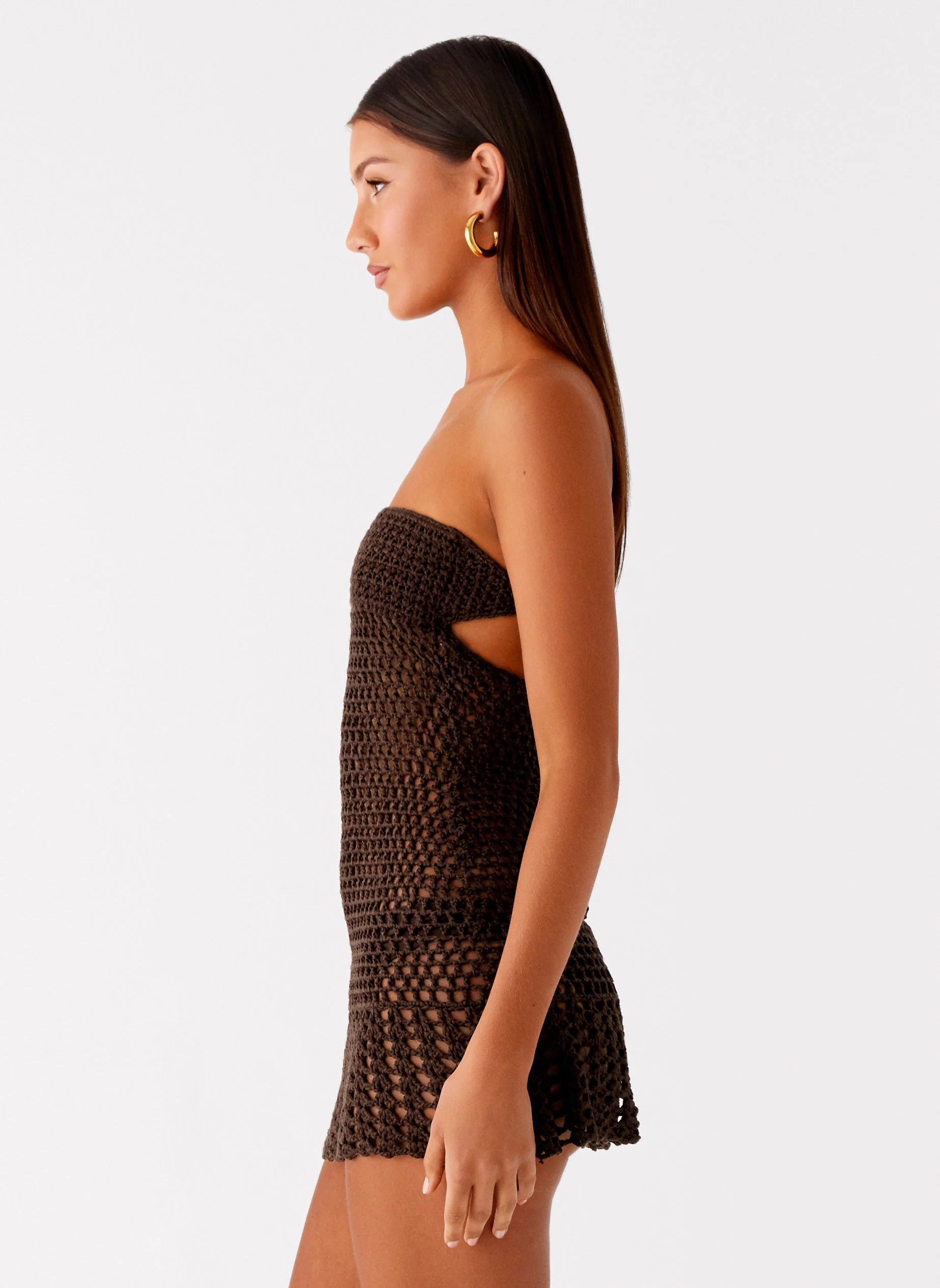 Kaiane Strapless Crochet Mini Dress - Chocolate