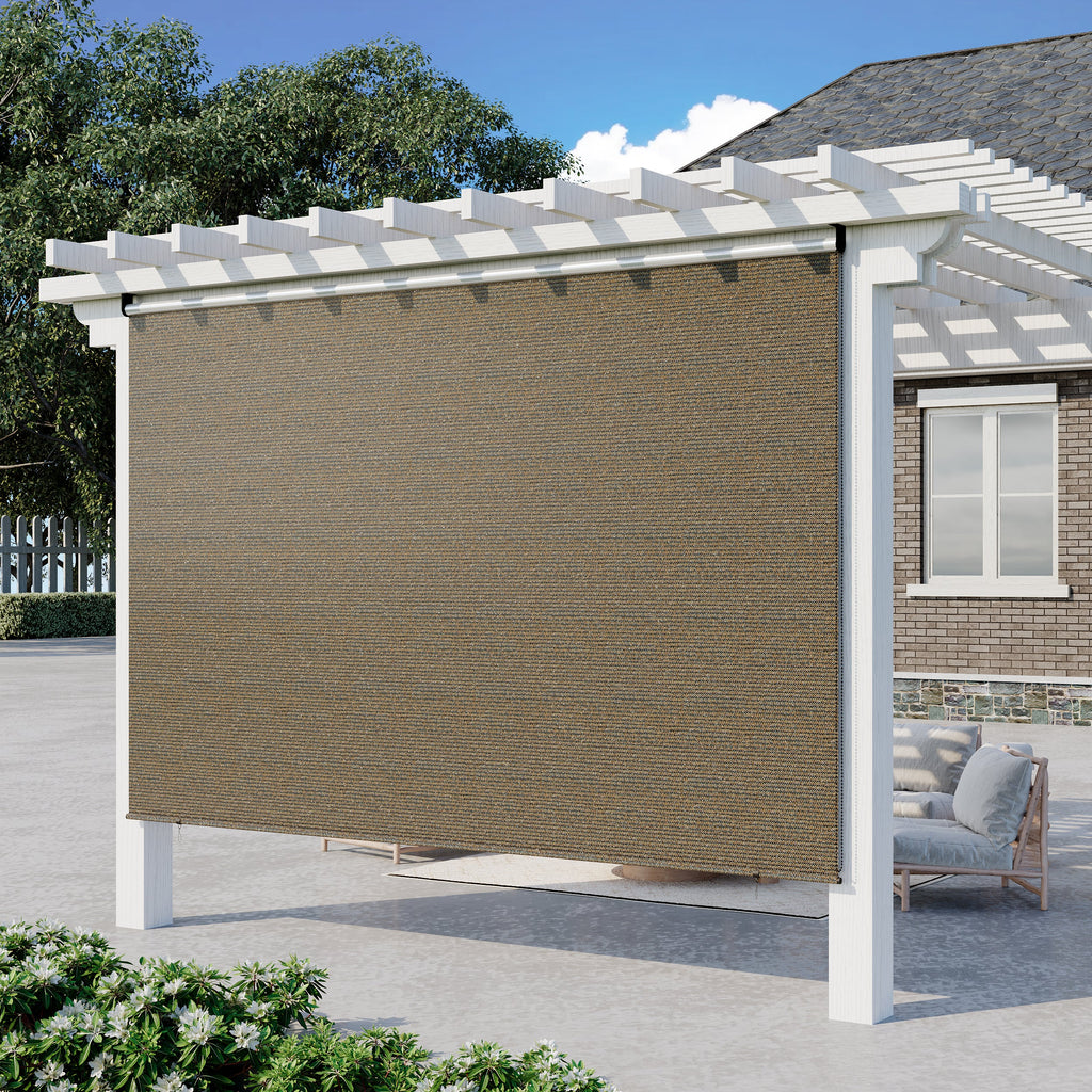 YODOLLA Outdoor Roller Shade, 6"(W) x6(H) Sun Shade Cover Canopy with 99% UV Protection, 220GSM HDPE Exterior Cordless Roll Up Shade Blinds Privacy Screen for Patio, Pergola, Gazebo, Mocha