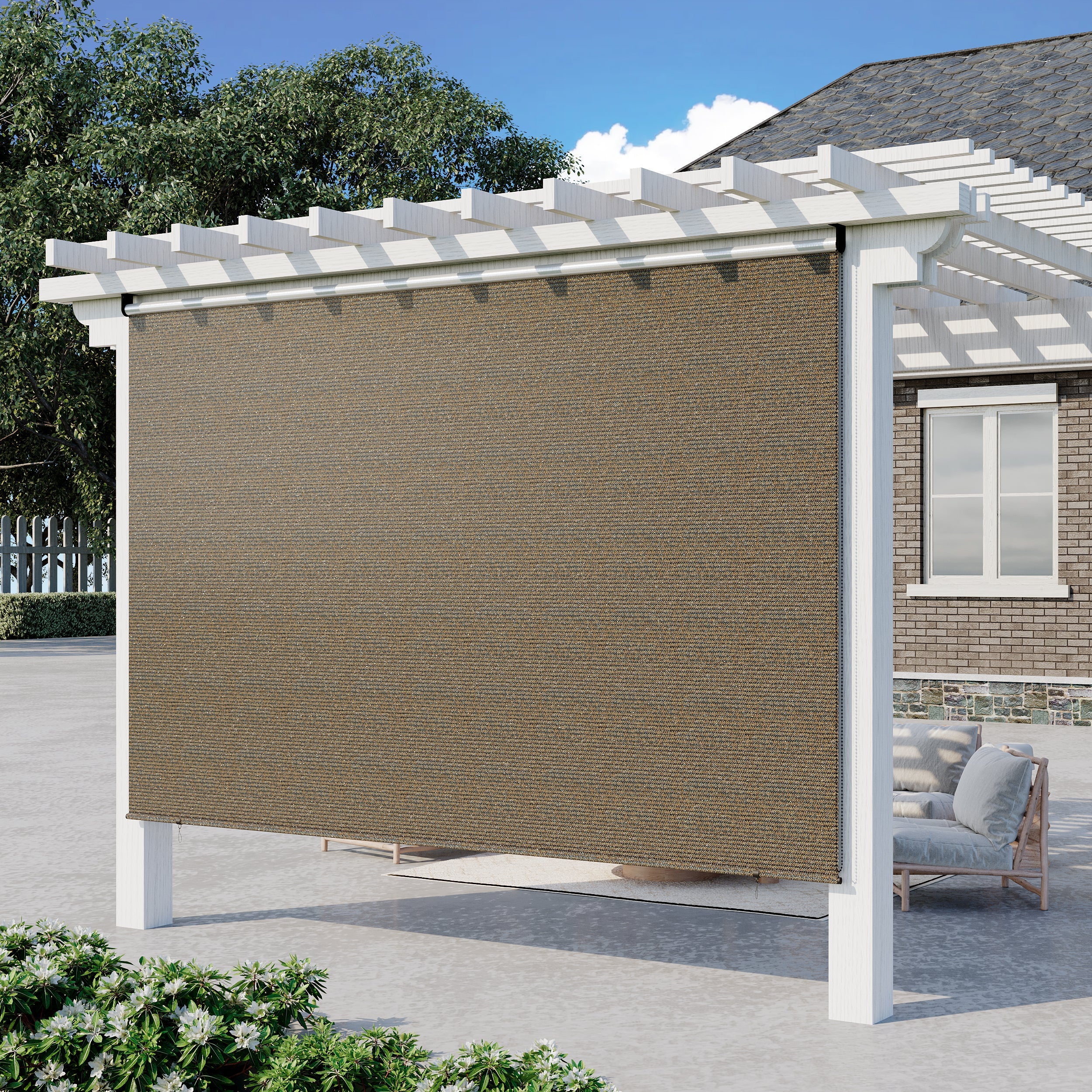 YODOLLA Outdoor Roller Shade, 6"(W) x6(H) Sun Shade Cover Canopy with 99% UV Protection, 220GSM HDPE Exterior Cordless Roll Up Shade Blinds Privacy Screen for Patio, Pergola, Gazebo, Mocha