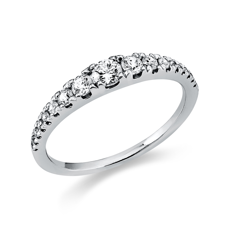 Ring 18 kt WG, 12 Brill. 0,30 ct, TW-si, 1 Brill. 0,14 ct, TW-si, 4 Brill. 0,03 ct, TW-si