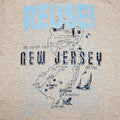 Eco friendly upcycled gray New Jersey map T-Shirt that says Reuse Because You Can't Recycle The Planet.