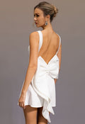 Pearl Trim Bowknot Open Back Sleeveless Mini Dress in White White L