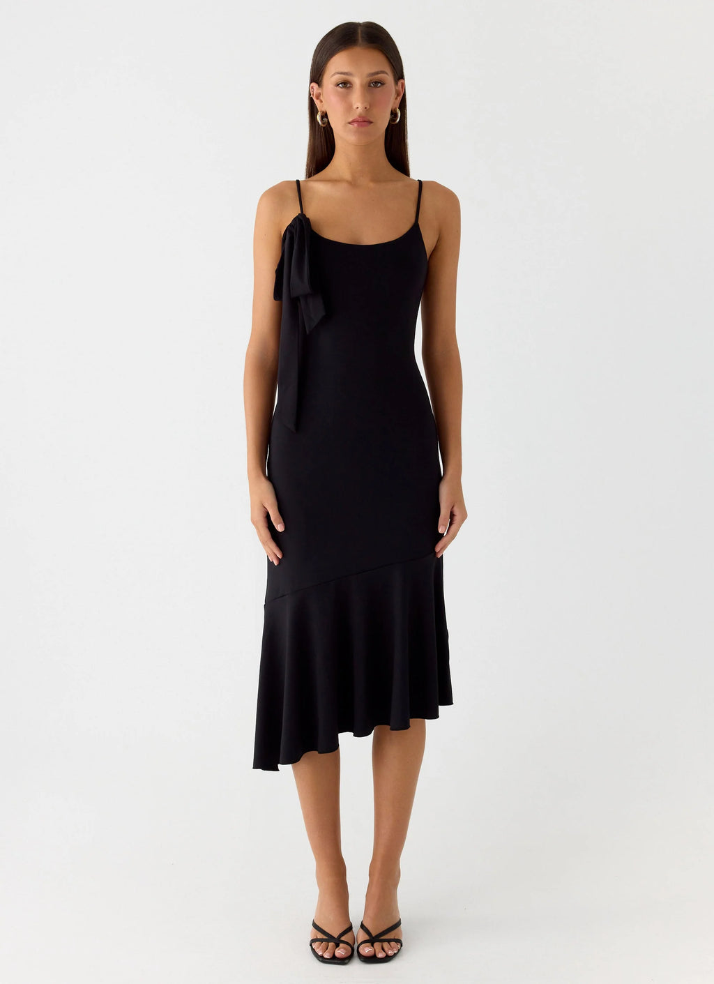 Tranquility Asymmetric Midi Dress - Black