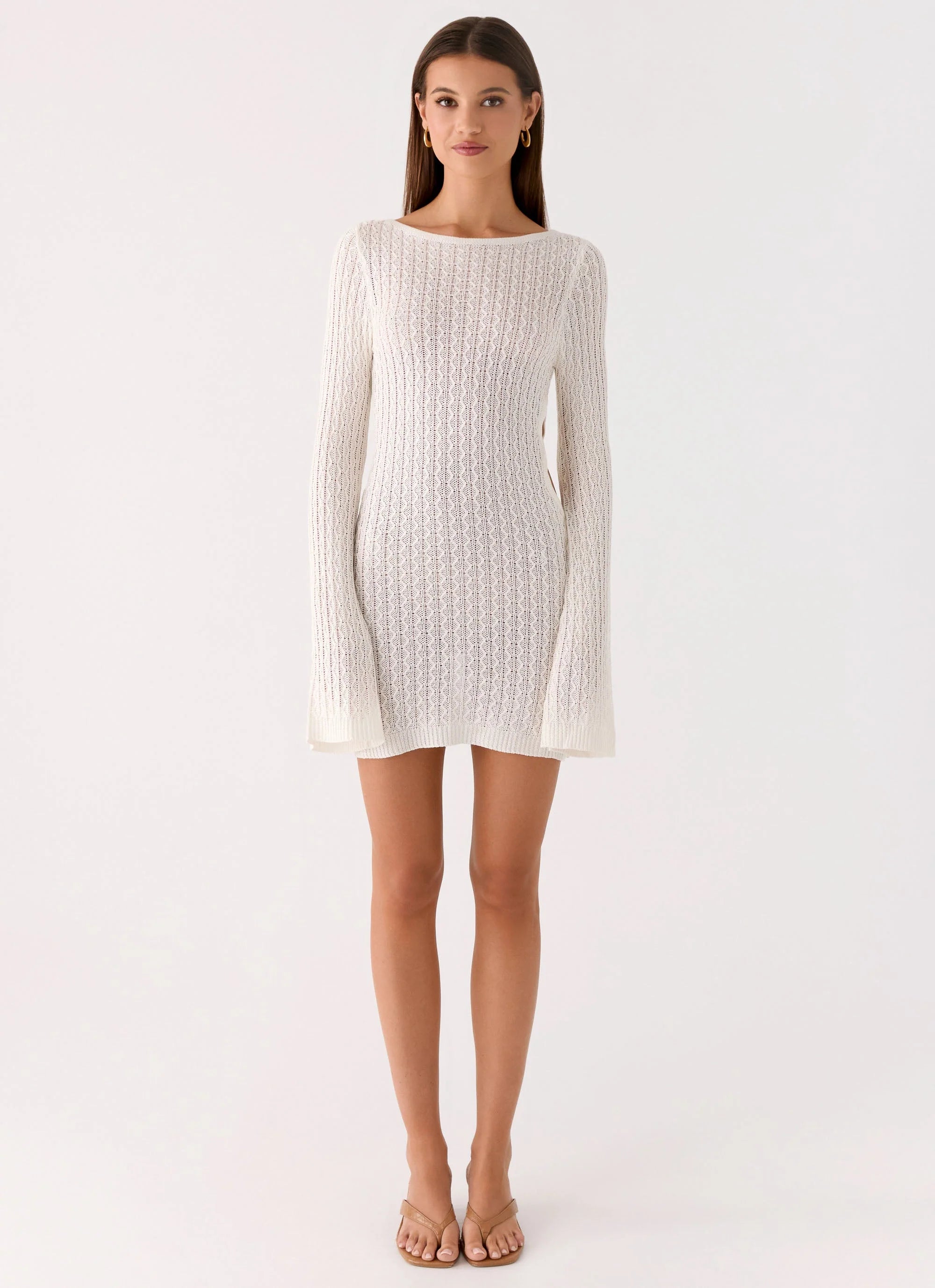 Zenzi Long Sleeve Crochet Mini Dress - White