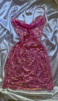 Sparkly Sheath Spaghetti Strap Pink Sequin Graduation Gown Mini Senior Inspo Short Homecoming Dress RB3139