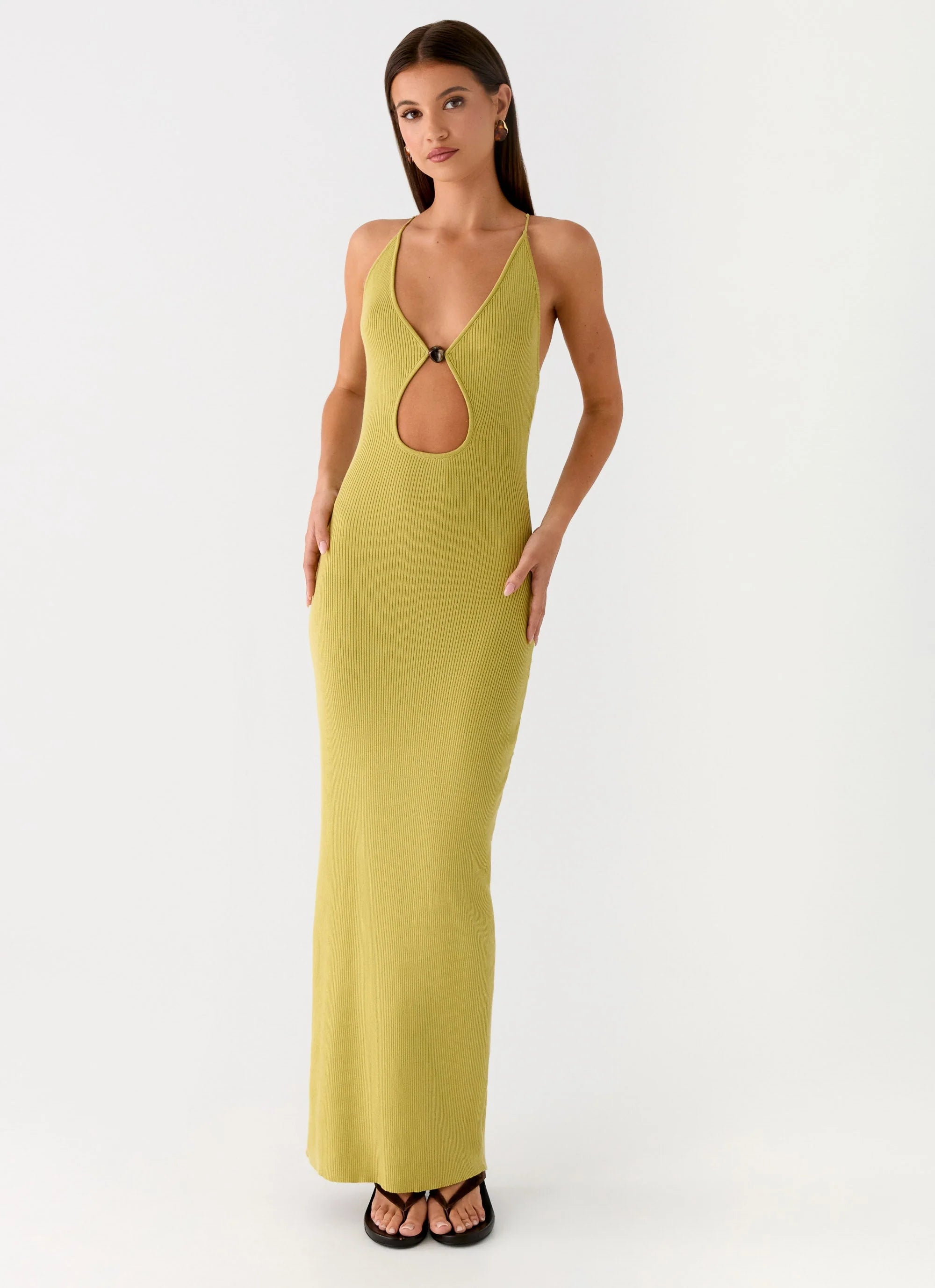 Hold On Tight Knit Maxi Dress - Olive