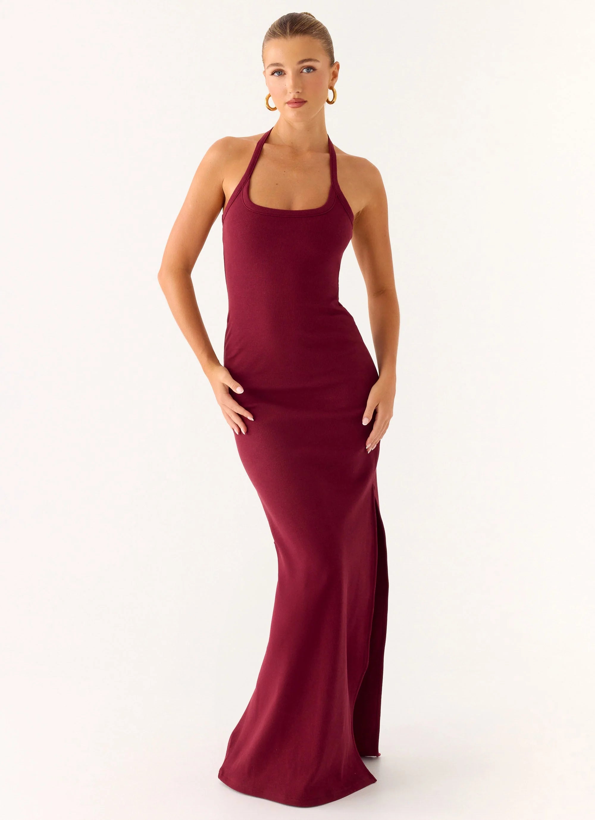 Kill This Love Ribbed Maxi Dress - Dark Cherry