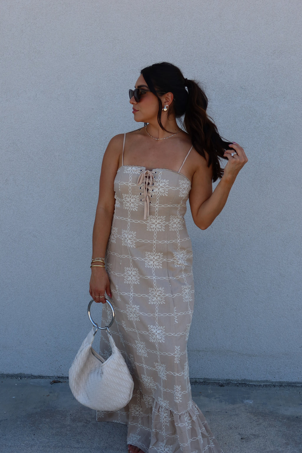 GRACE EMBROIDERY LINEN MAXI DRESS