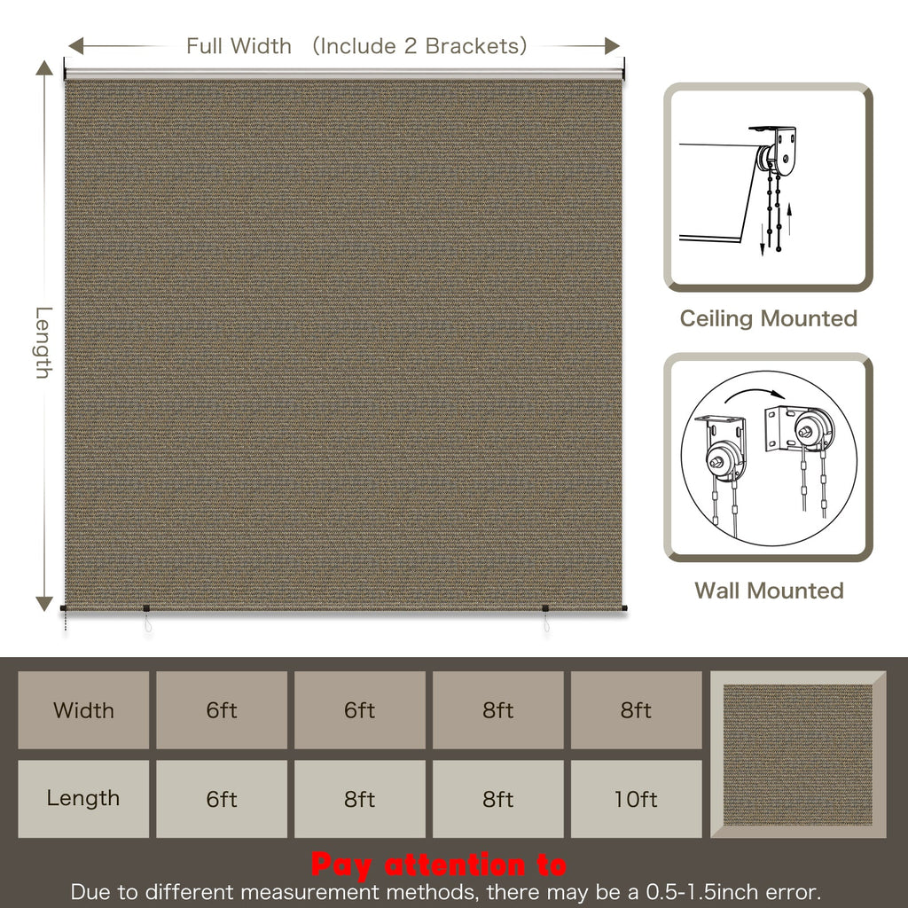 YODOLLA Outdoor Roller Shade, 6"(W) x6(H) Sun Shade Cover Canopy with 99% UV Protection, 220GSM HDPE Exterior Cordless Roll Up Shade Blinds Privacy Screen for Patio, Pergola, Gazebo, Mocha