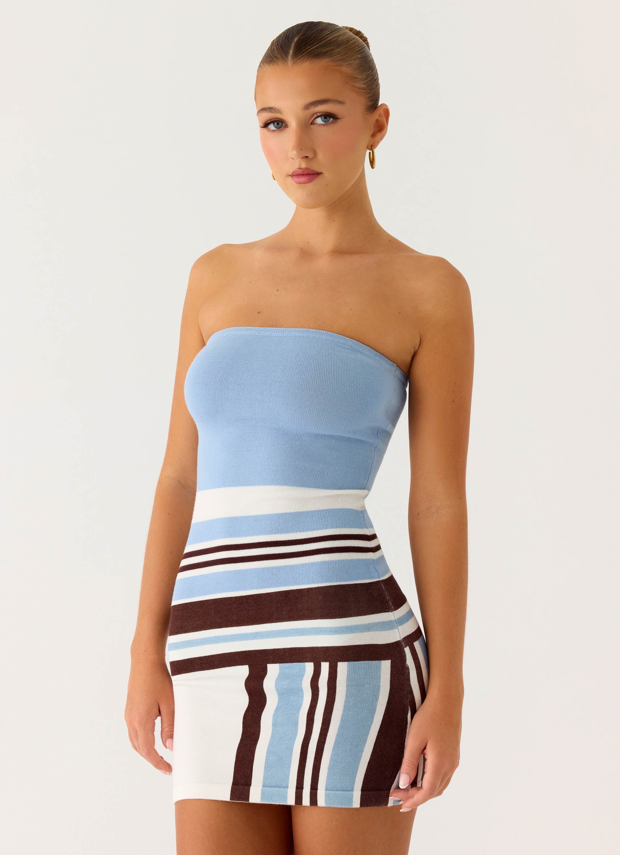 Straight Lines Mini Dress - Blue Stripe