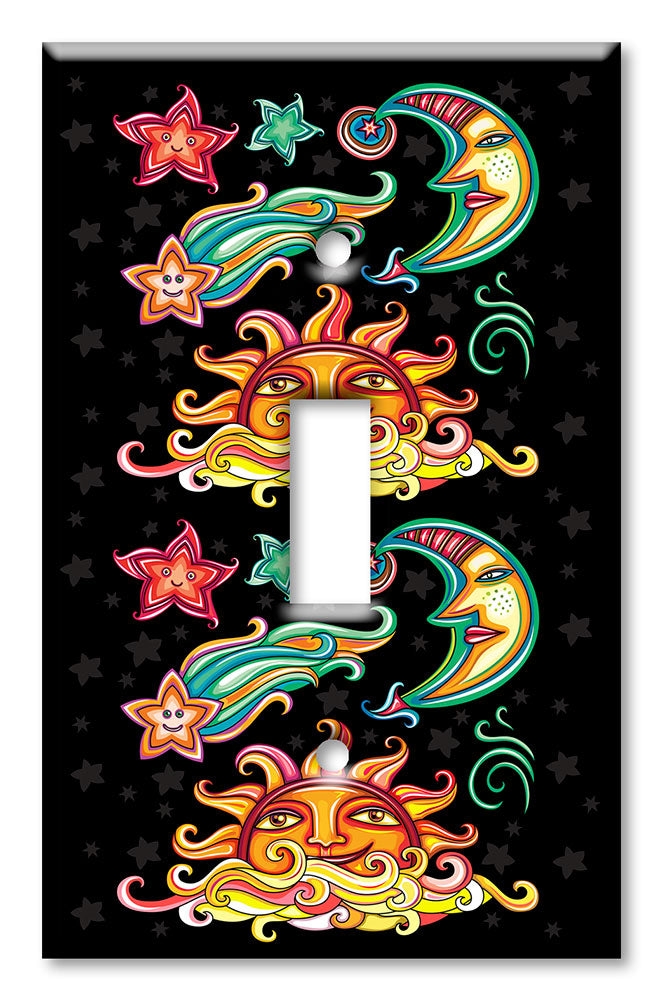 Decorative Printed Switch Plate - Electrical Switch Cover Wall Plate by Art Plates - Colorful Sun, Stars and Moon