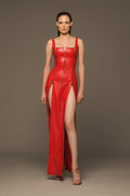 Blood red leather dress with zippers