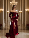 Sheath/Column Off-the-shoulder Long Sleeves Velvet luxury Evening Dresses