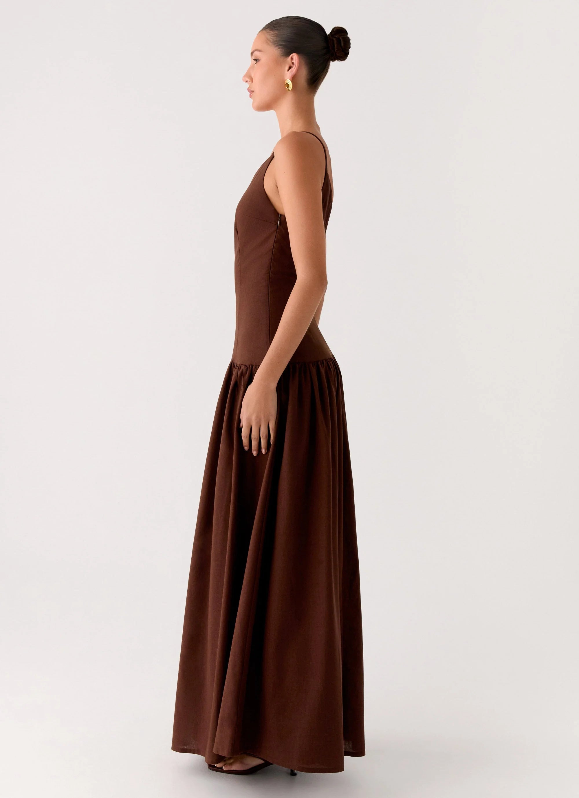 Thinking About You Linen Maxi Dress - Brown