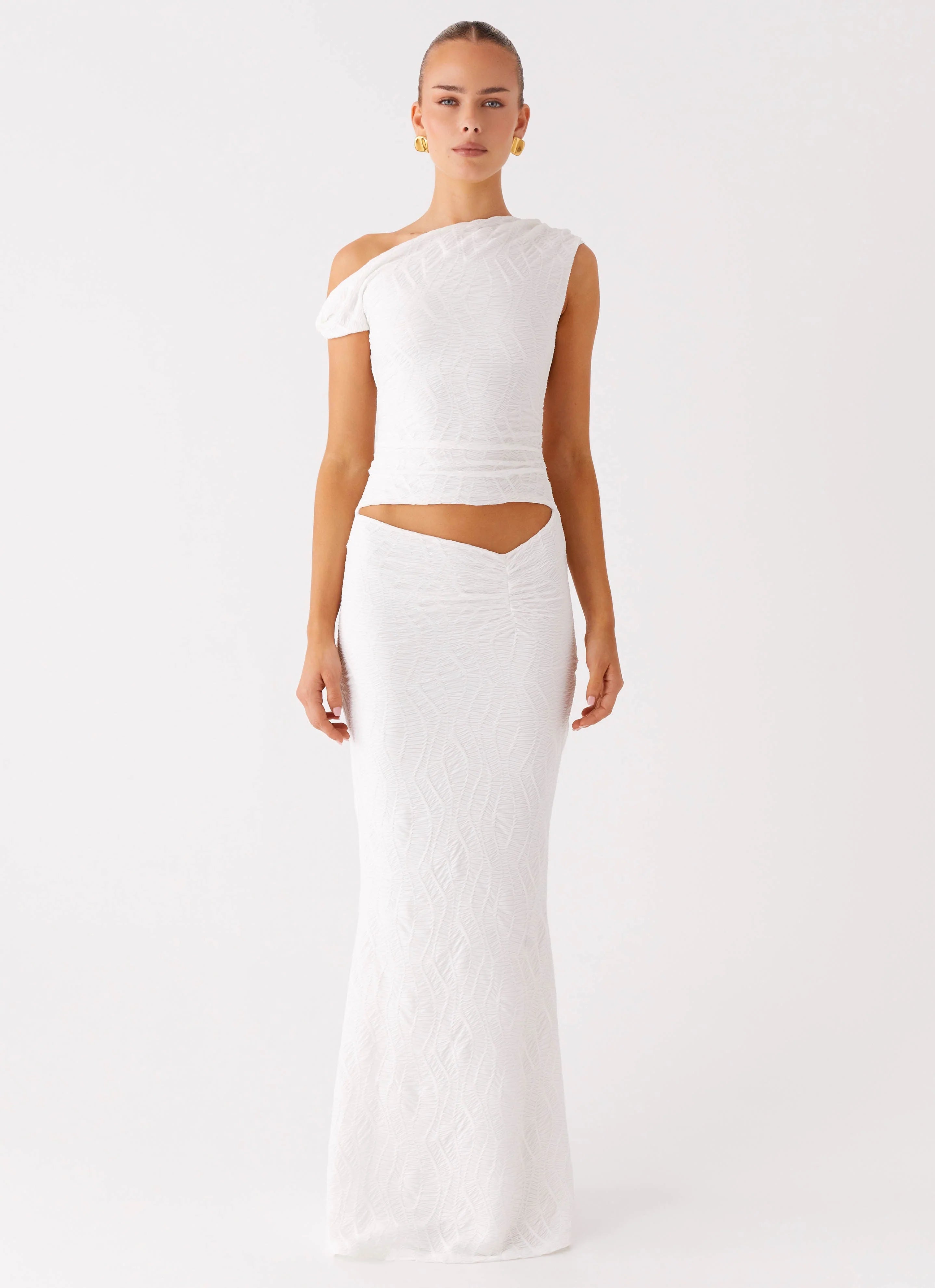 Galantis One Shoulder Maxi Dress - White