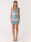 Lobo Twist Strap Knit Mini Dress - Blue Stripe