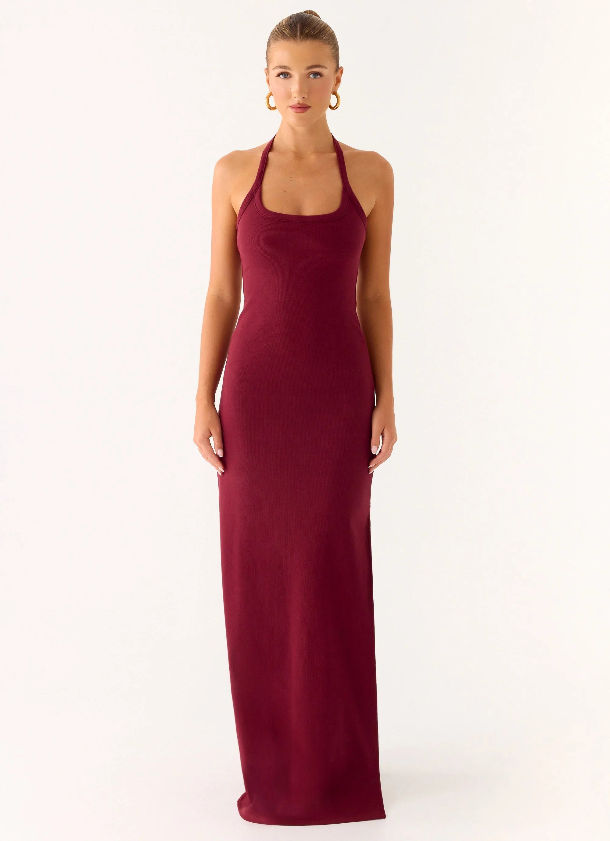 Kill This Love Ribbed Maxi Dress - Dark Cherry
