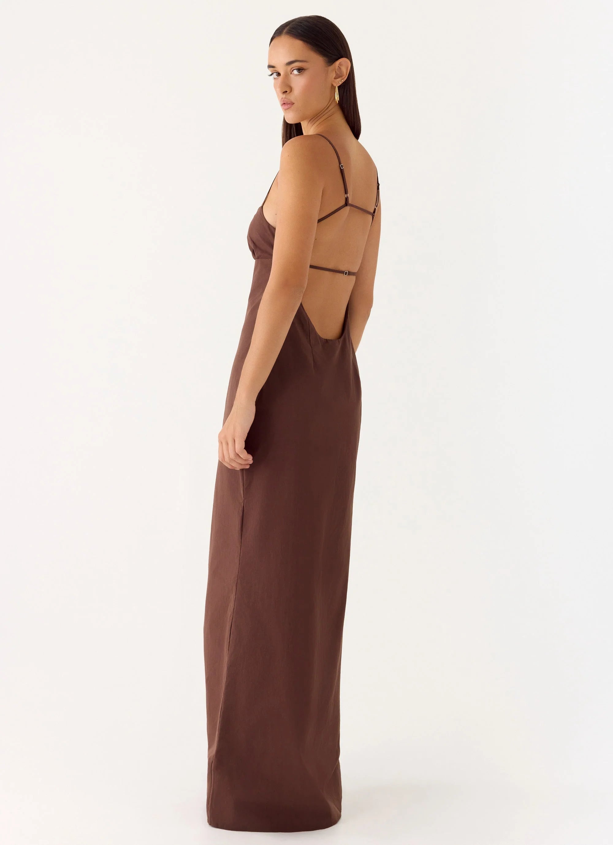 Off The Table Linen Maxi Dress - Chocolate