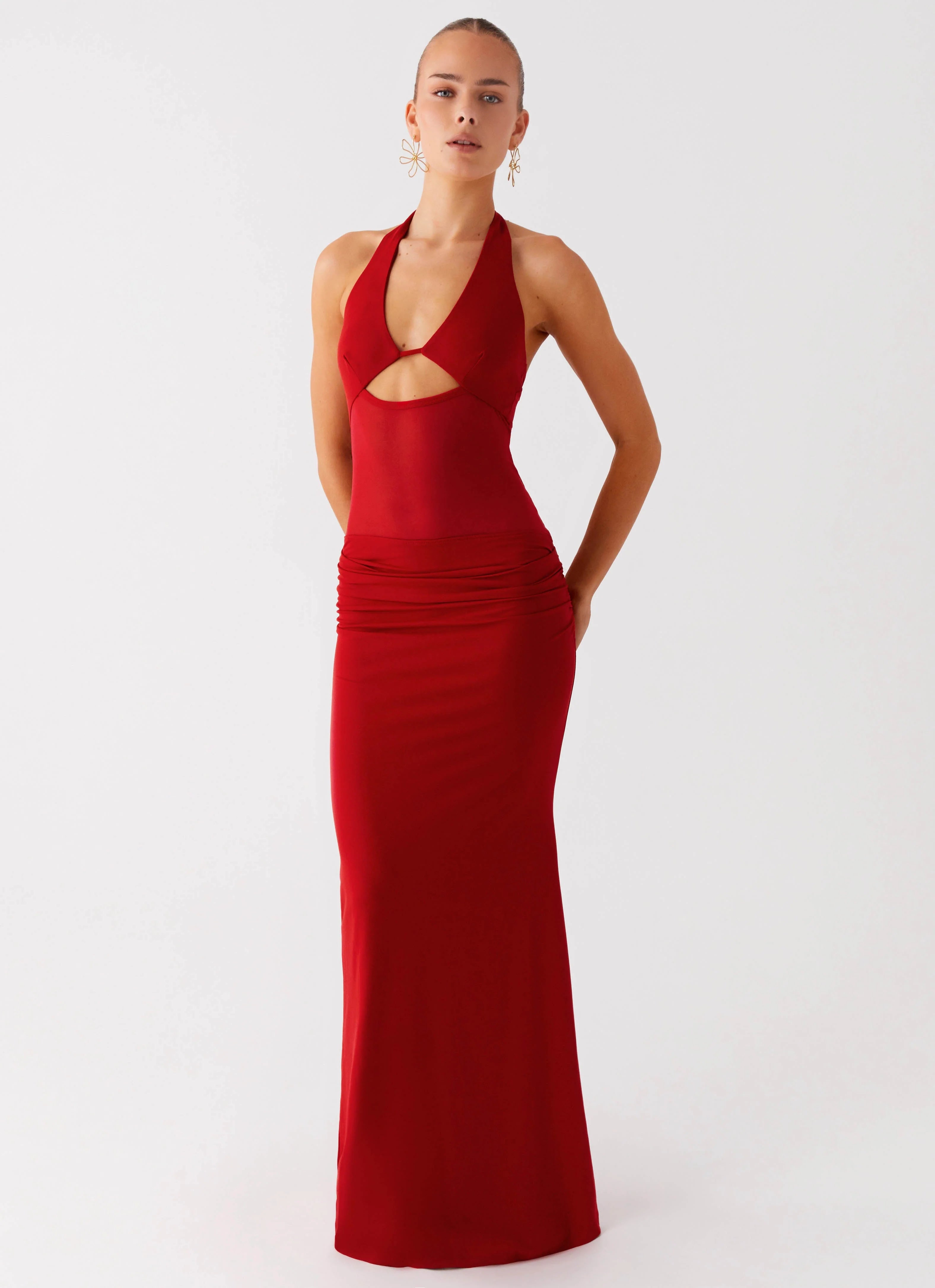 Billen Halter Maxi Dress - Red