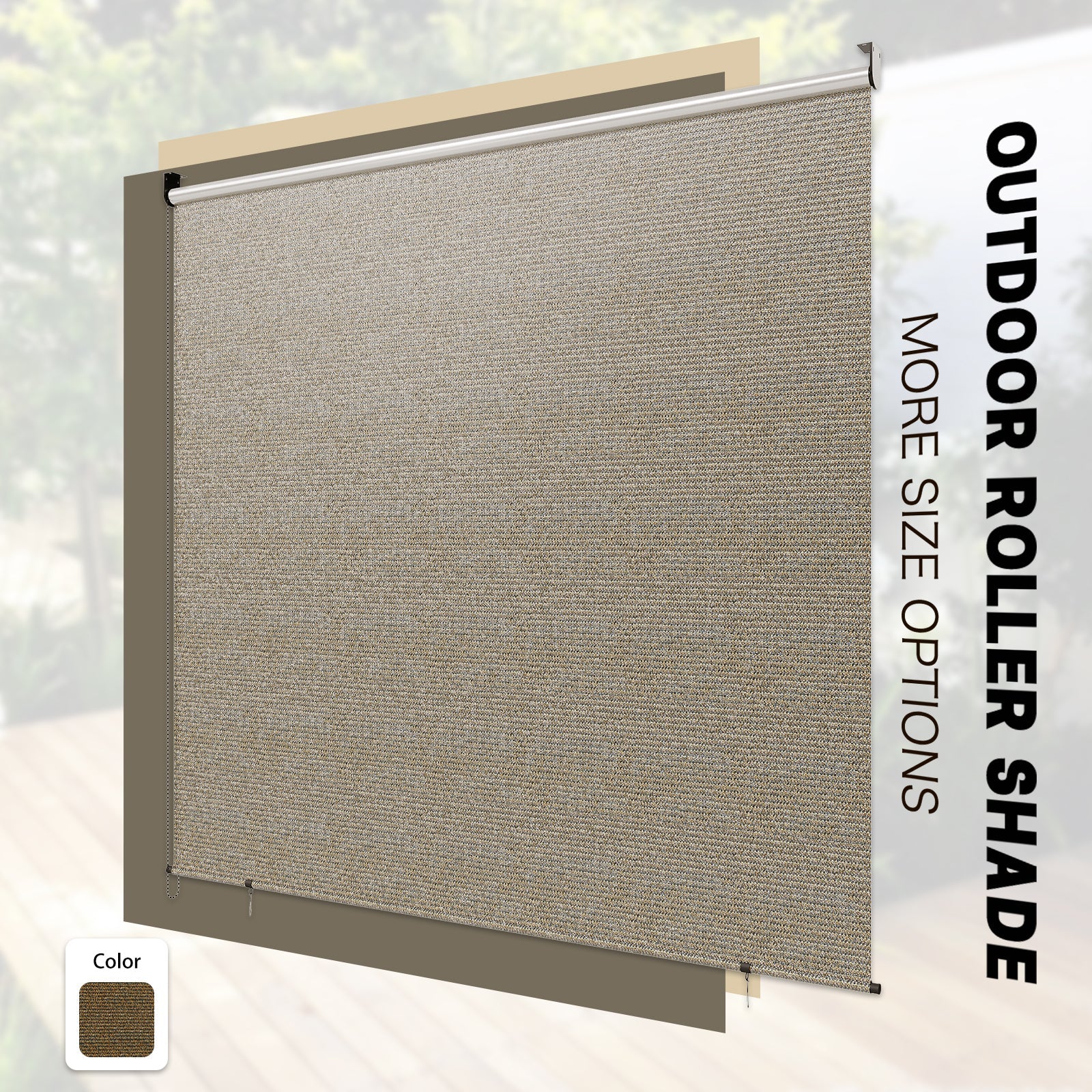 YODOLLA Outdoor Roller Shade, 6"(W) x6(H) Sun Shade Cover Canopy with 99% UV Protection, 220GSM HDPE Exterior Cordless Roll Up Shade Blinds Privacy Screen for Patio, Pergola, Gazebo, Mocha