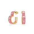 Swarovski Matrix hoop earrings, Baguette cut, Heart, Small, Pink, Gold-tone plated 5720883