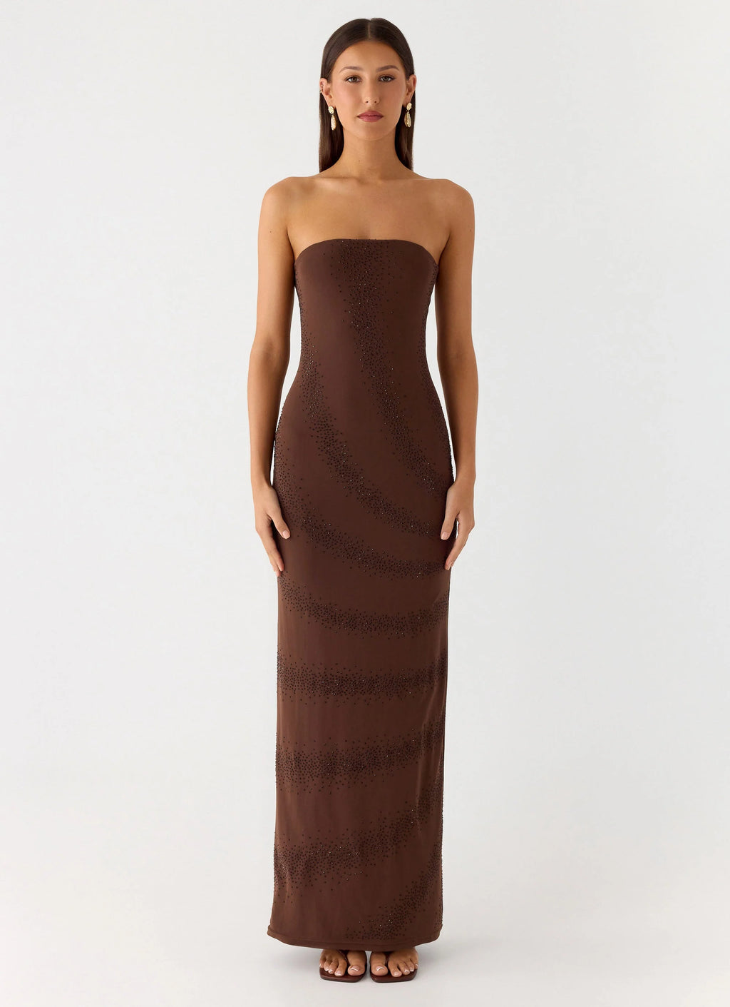 Belisse Beaded Mesh Maxi Dress - Chocolate
