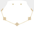 Gold Quatrefoil Station Necklace Stone Paved Clover Pendant Dainty Jewelry