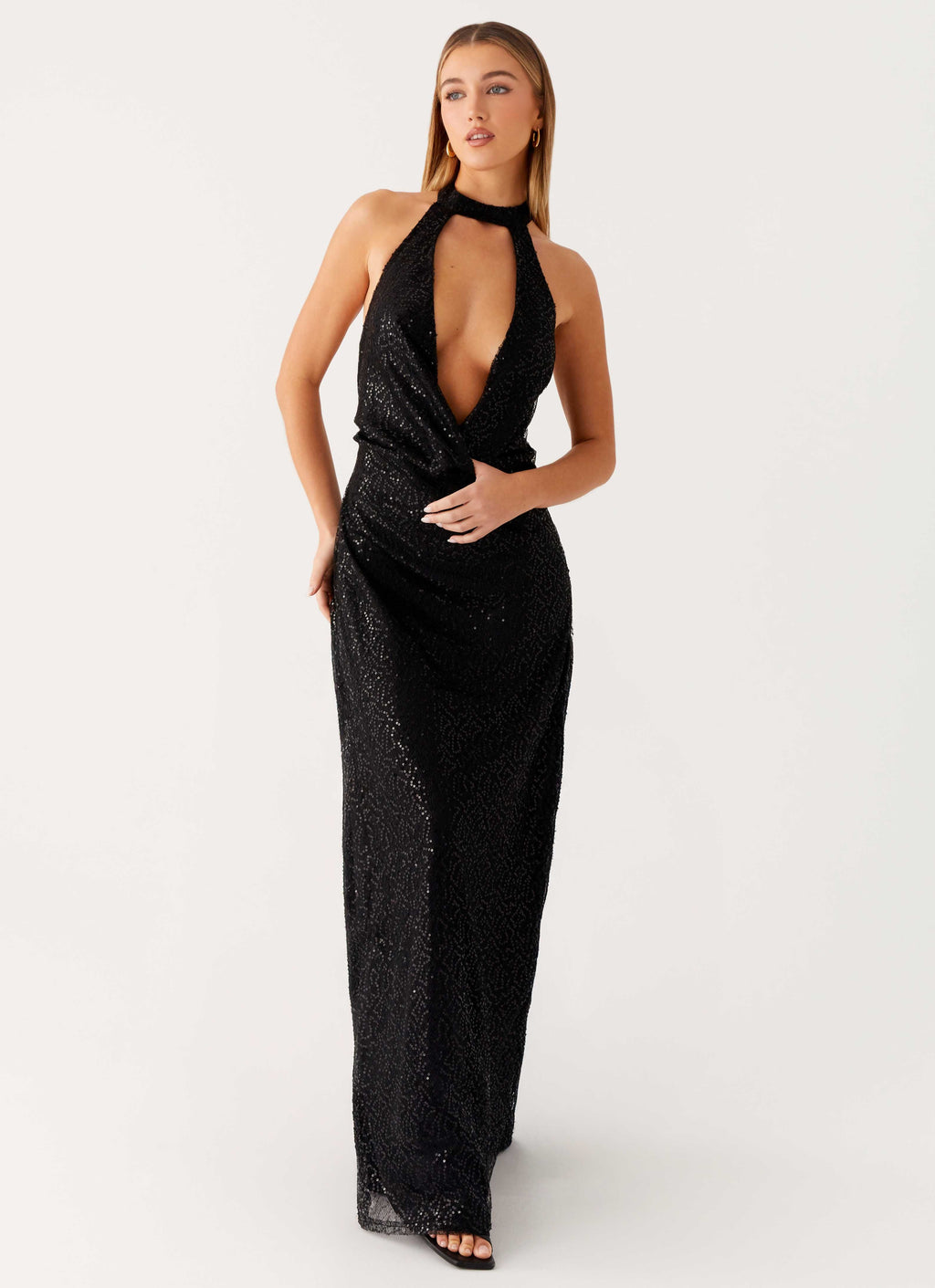 Empire Sequin Maxi Dress - Black