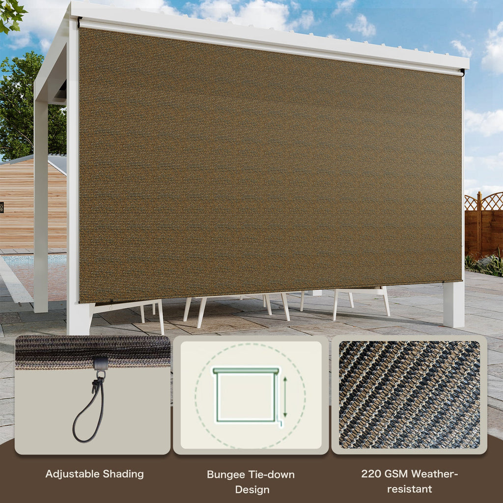 YODOLLA Outdoor Roller Shade, 6"(W) x6(H) Sun Shade Cover Canopy with 99% UV Protection, 220GSM HDPE Exterior Cordless Roll Up Shade Blinds Privacy Screen for Patio, Pergola, Gazebo, Mocha