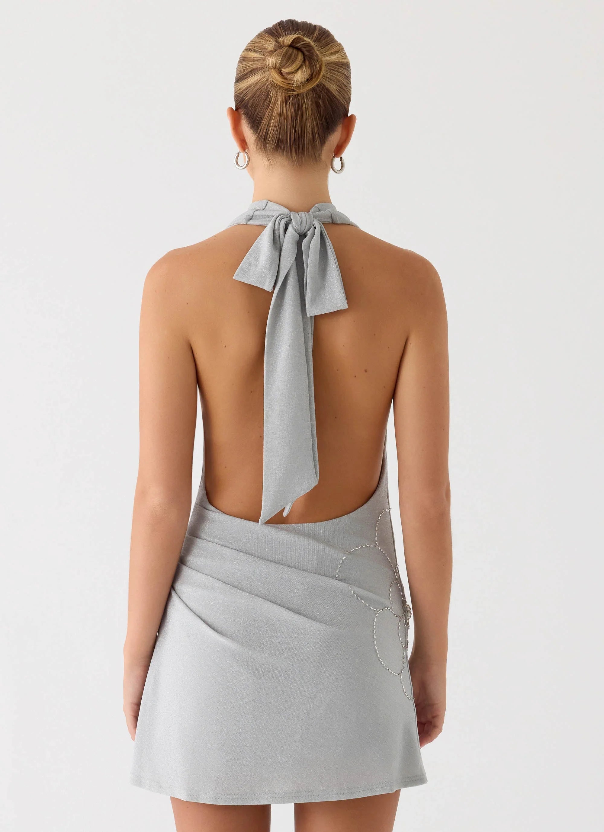Atenea Cowl Mini Dress - Silver