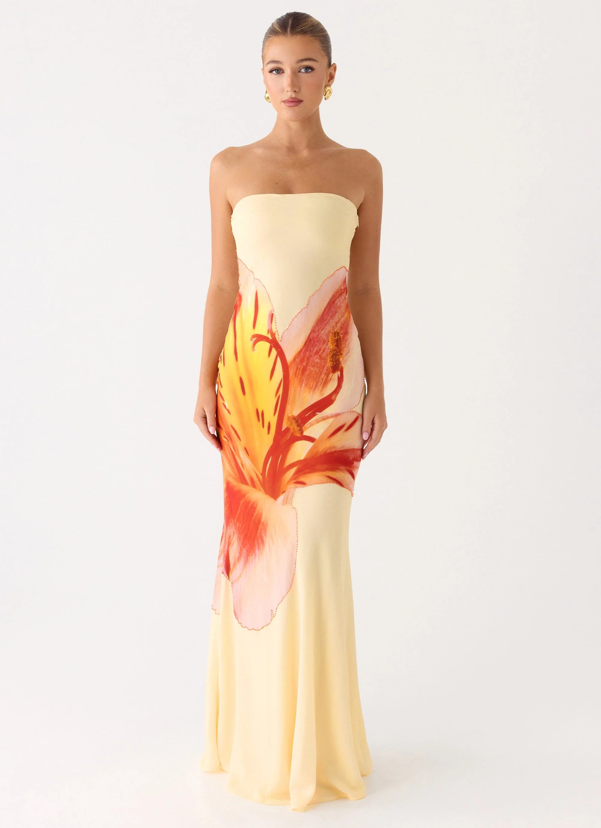Ashwin Strapless Beaded Maxi Dress - Sunpetal Print