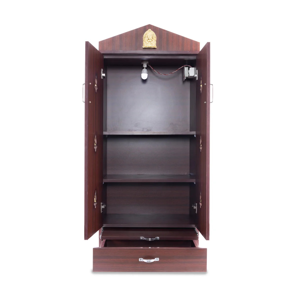 Pooja Mandir With Door | Inner 42 X 24 Inch/ Outer 60 X 25 Inch/ Puja Stand With Bell/ Wooden Temple For Home