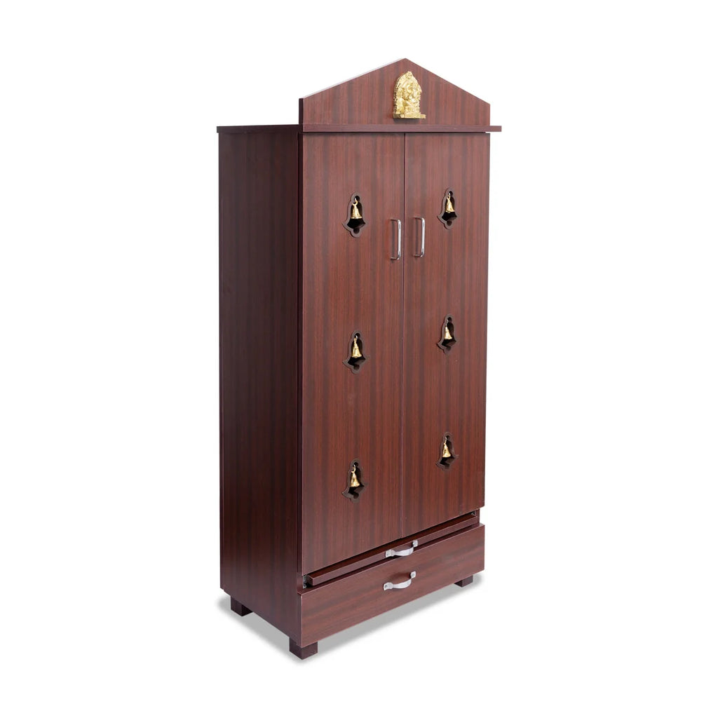 Pooja Mandir With Door | Inner 42 X 24 Inch/ Outer 60 X 25 Inch/ Puja Stand With Bell/ Wooden Temple For Home