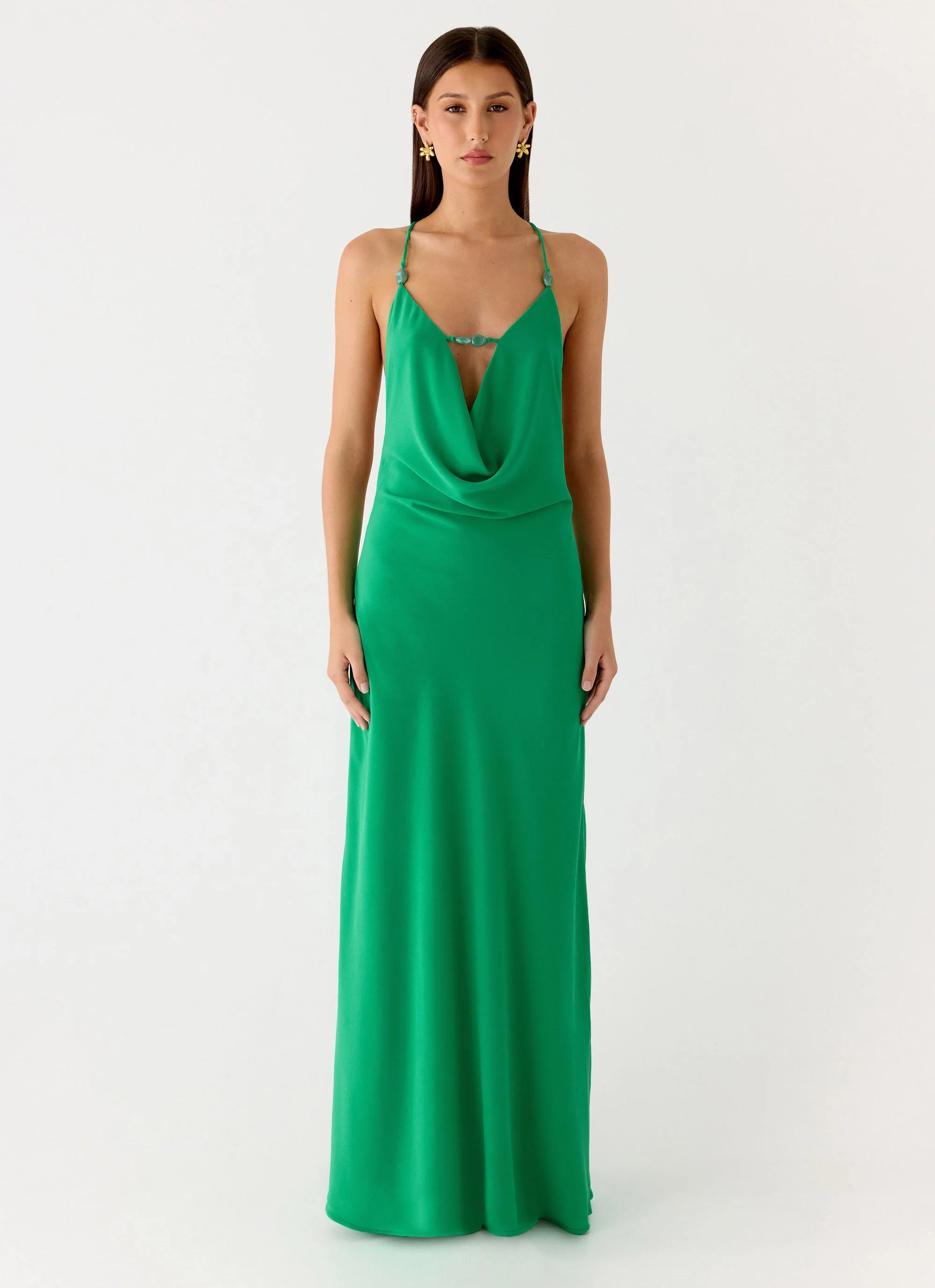 Tropic Muse Beaded Cowl Maxi Dress - Green