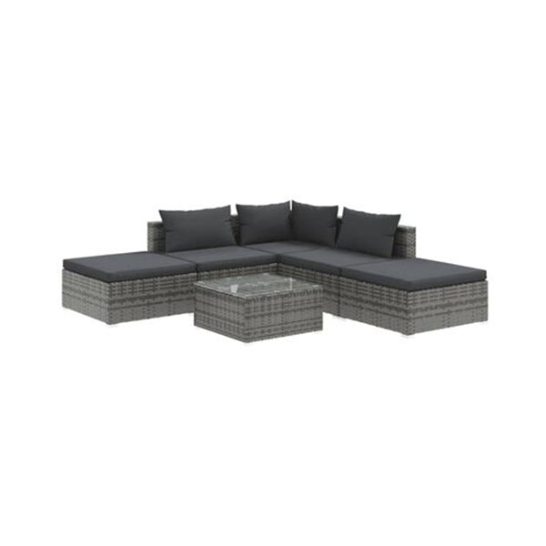 6 Piece Grey Poly Rattan Garden Lounge Set With Cushions