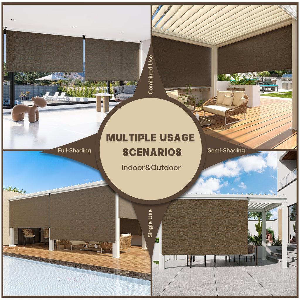 YODOLLA Outdoor Roller Shade, 6"(W) x6(H) Sun Shade Cover Canopy with 99% UV Protection, 220GSM HDPE Exterior Cordless Roll Up Shade Blinds Privacy Screen for Patio, Pergola, Gazebo, Mocha