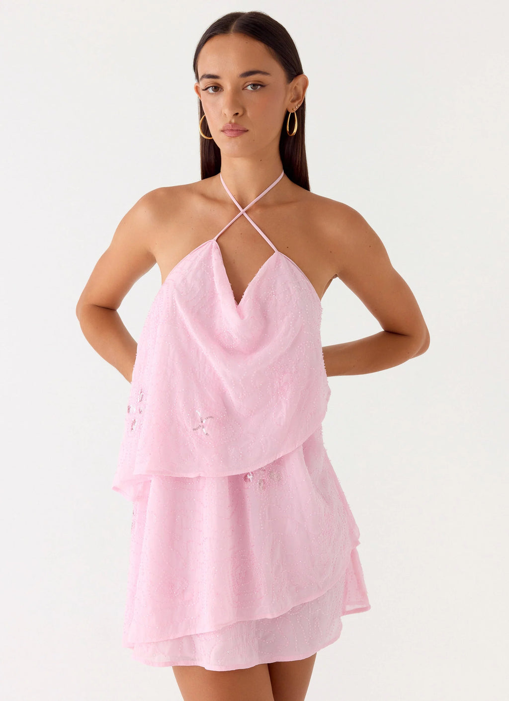 On The Go Beaded Mini Dress - Pink
