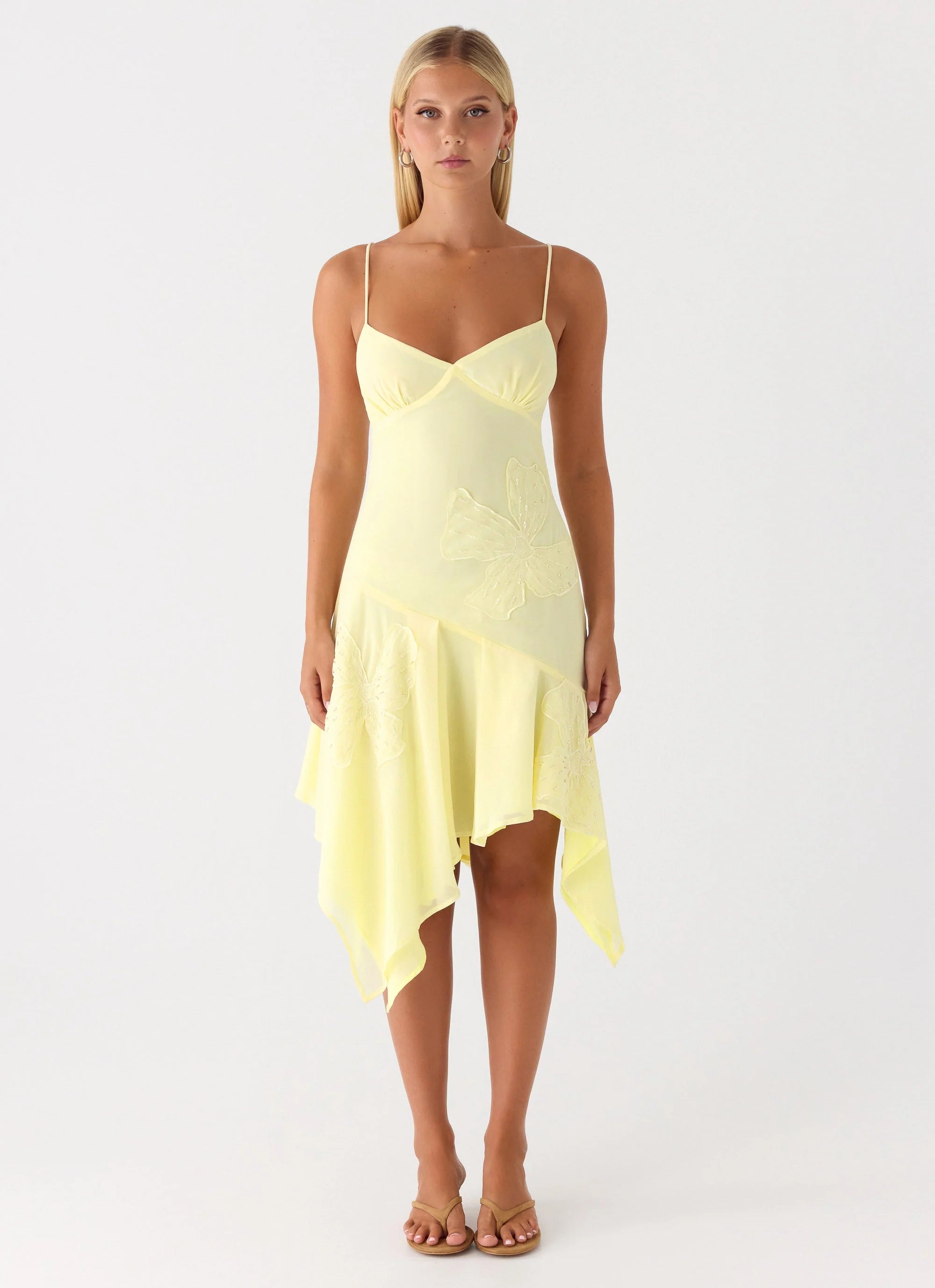 Aysha Beaded Flower Midi Dress - Yellow