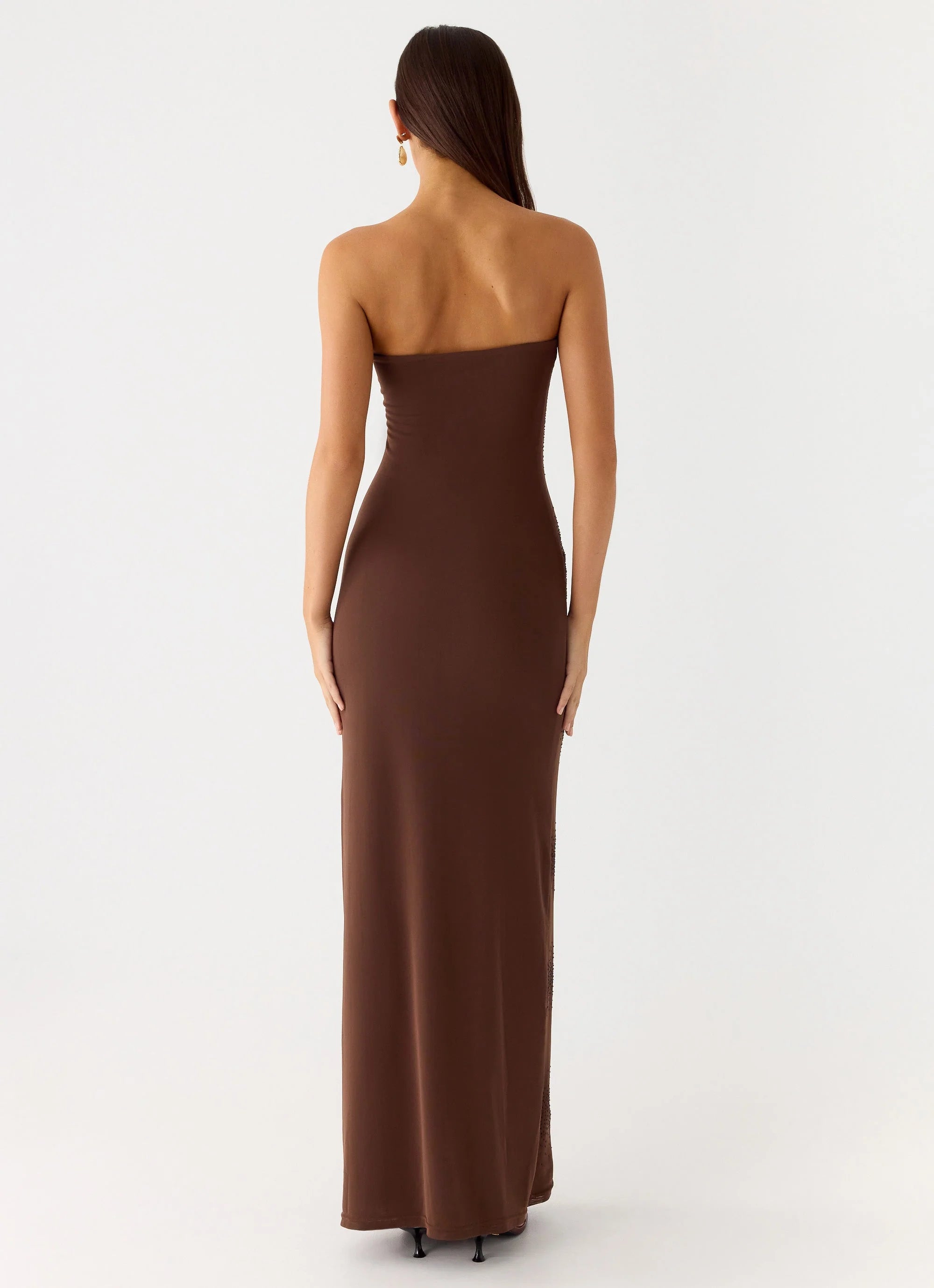 Belisse Beaded Mesh Maxi Dress - Chocolate