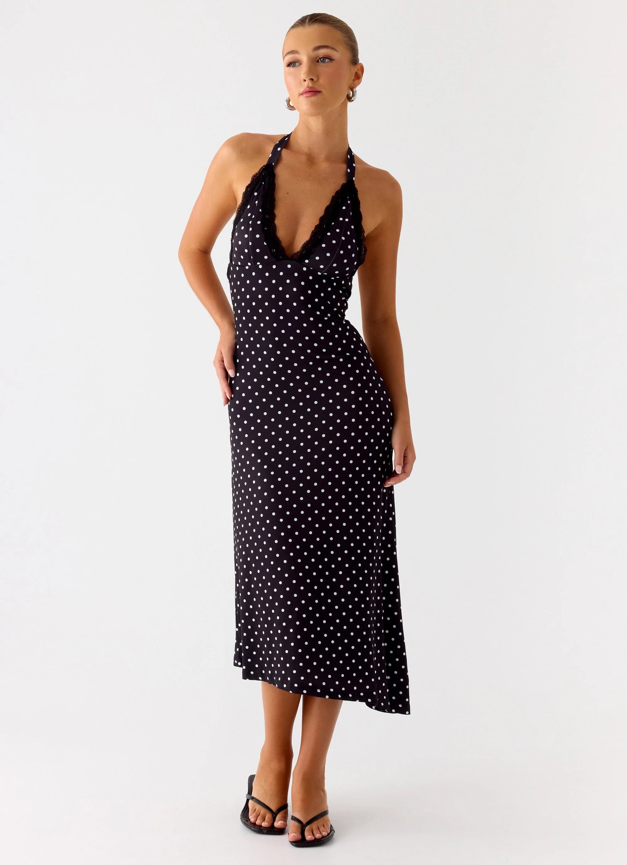 Illuminate Halter Midi Dress - Black Polkadot